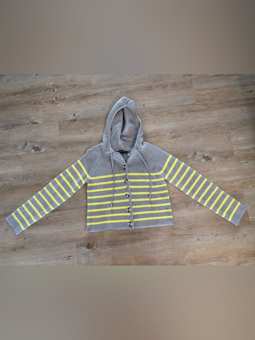 Central Park West Gray Hoodie Cardigan with Yellow Stripes